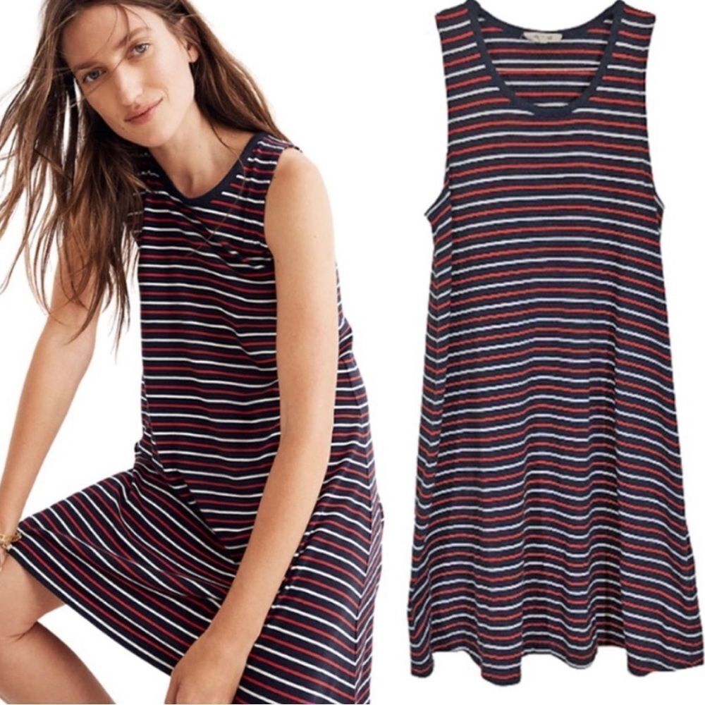 Madewell Striped Sleeveless Dress - Navy and Red